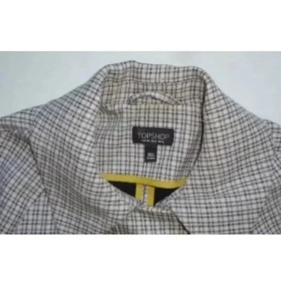 🆕TOPSHOP Angie Double Breasted Trench Coat Houndstooth Plaid Blue Gray - Picture 11 of 12